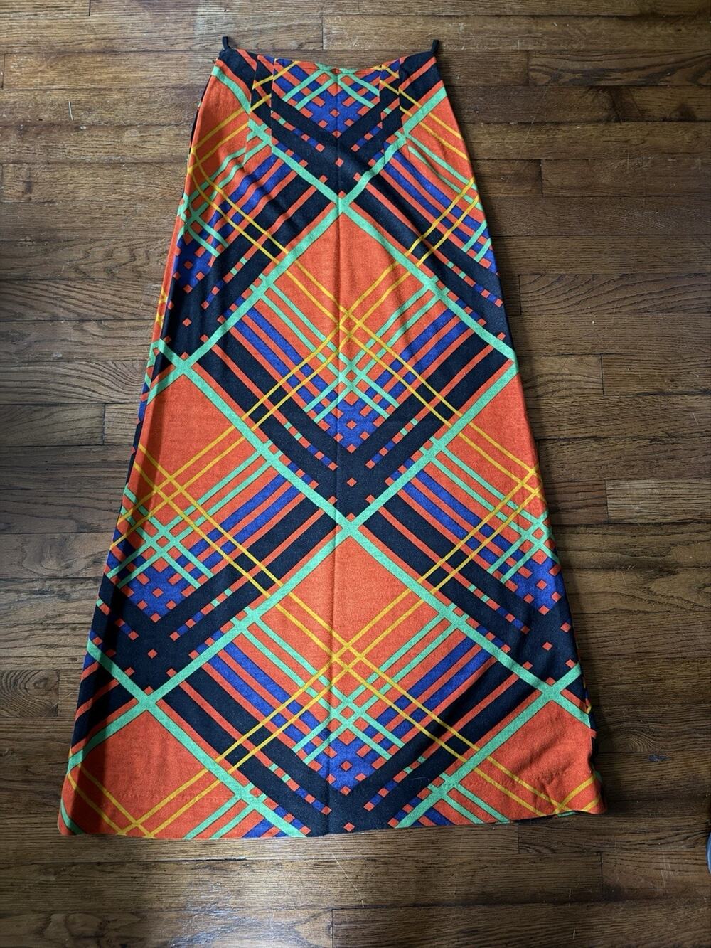 Vintage 70s A-line Plaid Maxi Skirt Small